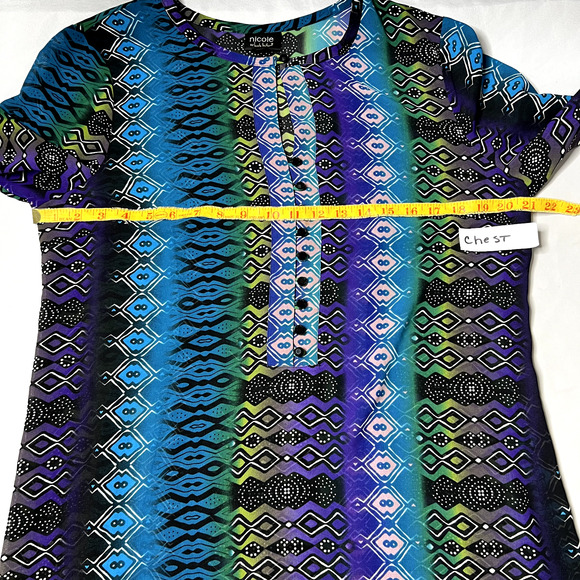 Nicole Miller Womens Large Colorful‎ Long Sheer Tunic Geometric Aztec Fairy Boho - Picture 6 of 11